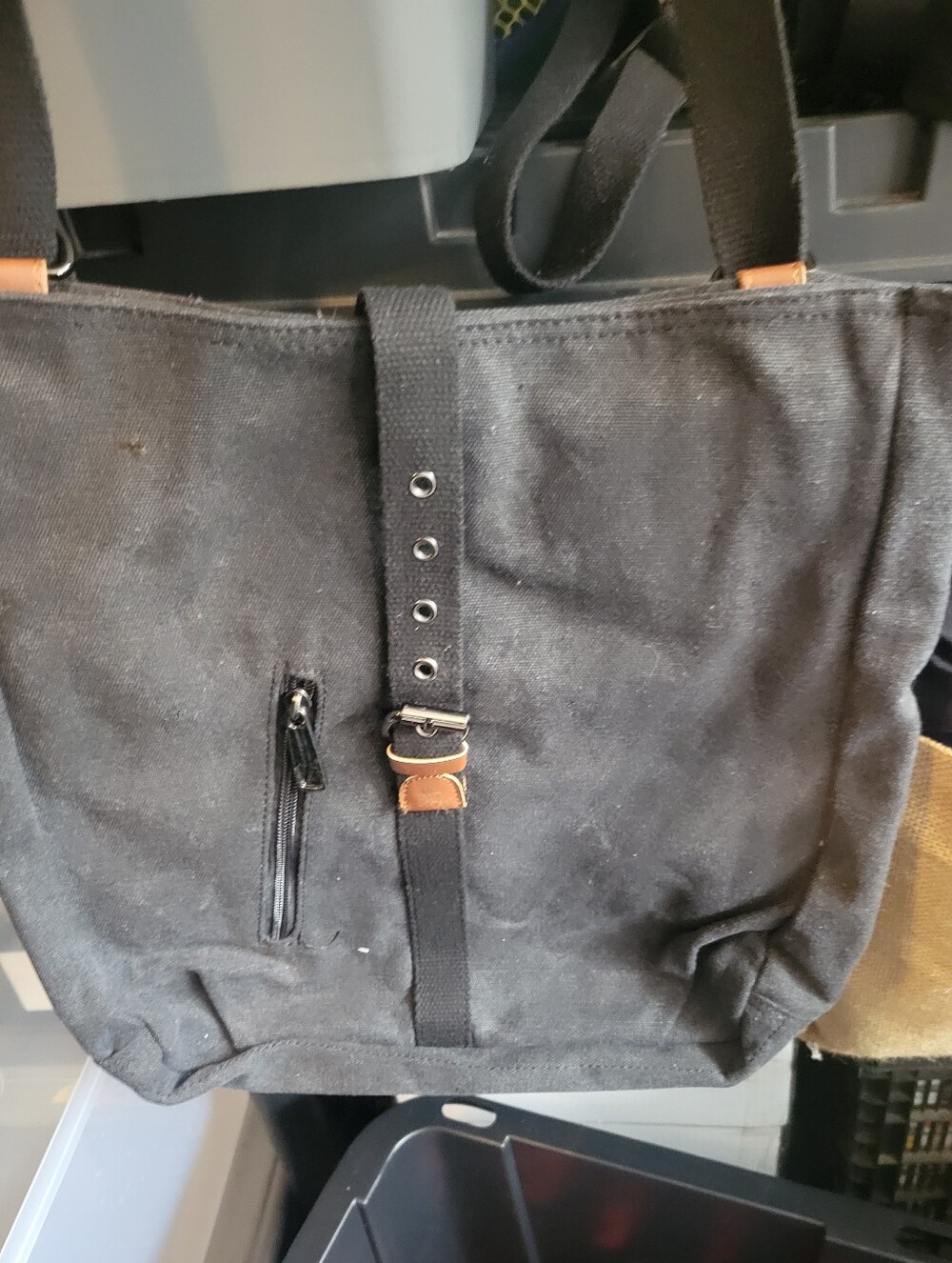 Grey Canvas Convertible Tote Bag